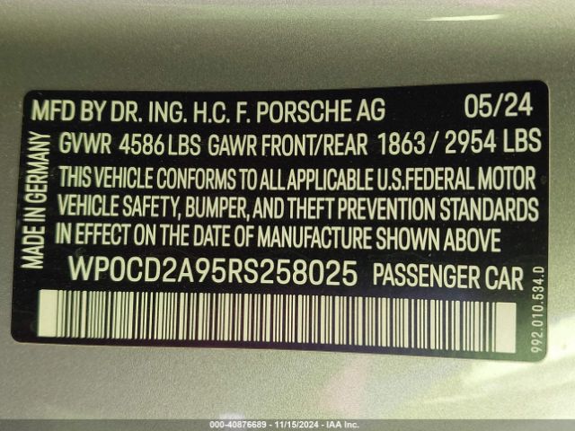 2024 PORSCHE 911 WP0CD2A95RS258025 Photo 8