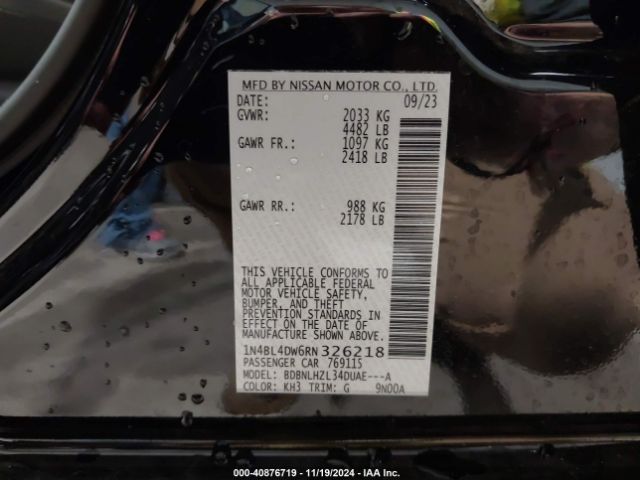 1N4BL4DW6RN326218 Nissan Altima Sv Intelligent Awd