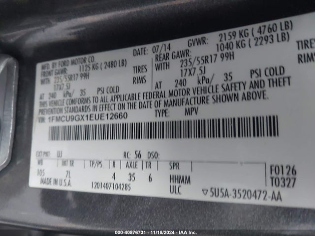 1FMCU9GX1EUE12660 Ford ESCAPE SE