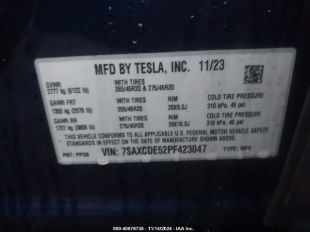 7SAXCDE52PF423047 Tesla Model X Dual Motor All-wheel Drive/standard Range