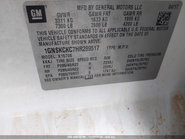 1GNSKCKC7HR289517 Chevrolet Tahoe Premier