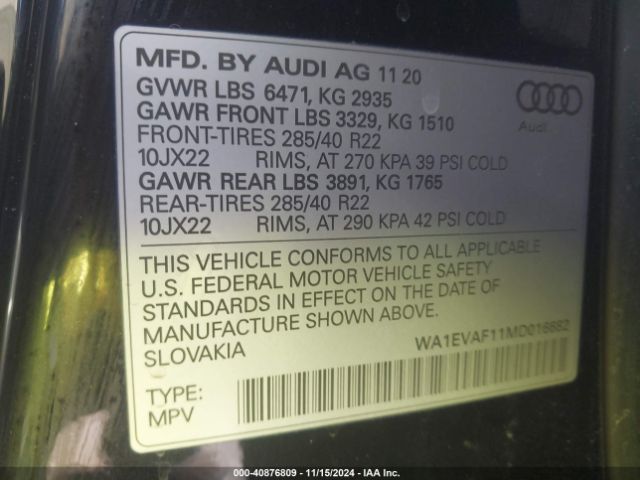WA1EVAF11MD016682 Audi Q8 Premium Plus 55 Tfsi Quattro Tiptronic