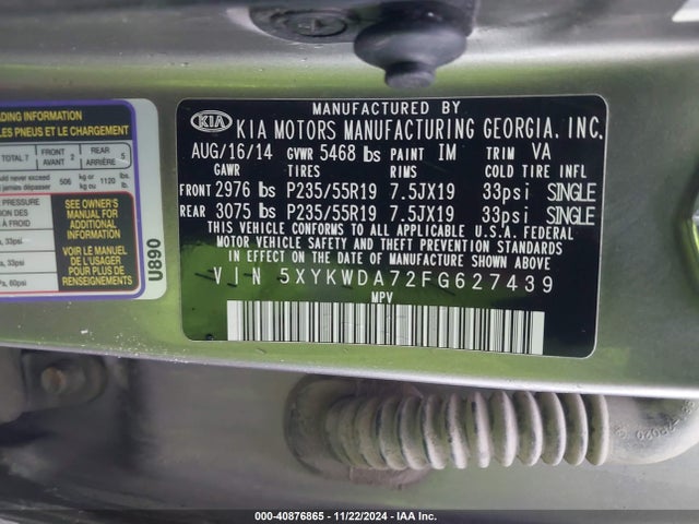 KIA Sorento Sx V6 2015 5XYKWDA72FG627439 Image 9
