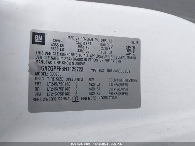 Chevrolet Express 3500 Lt 2017 1GAZGPFF6H1129723 Image 9