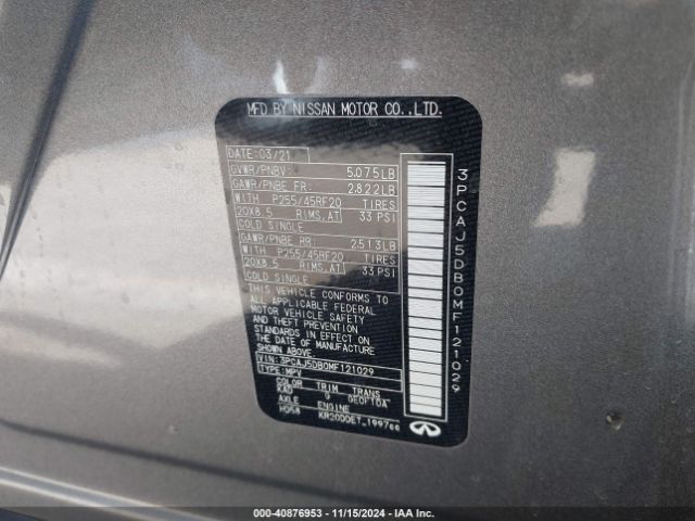 3PCAJ5DB0MF121029 Infiniti Qx50 Autograph Awd