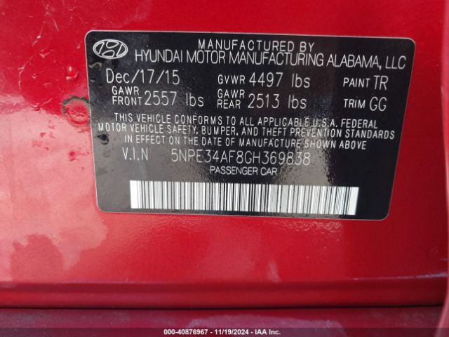 5NPE34AF8GH369838 Hyundai Sonata Sport