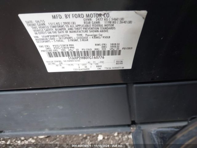 1FAHP2H80FG160776 Ford TAURUS SEL