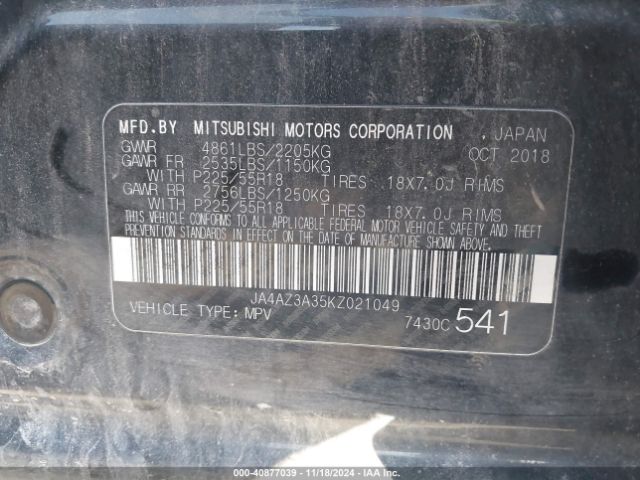 JA4AZ3A35KZ021049 Mitsubishi Outlander Sel