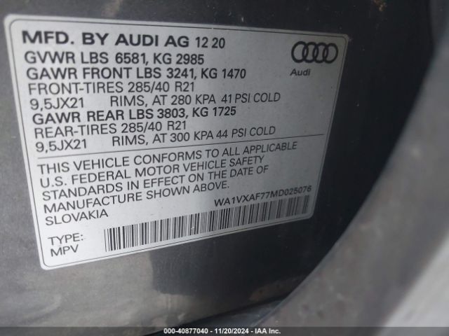 WA1VXAF77MD025076 Audi Q7 Prestige 55 Tfsi Quattro Tiptronic