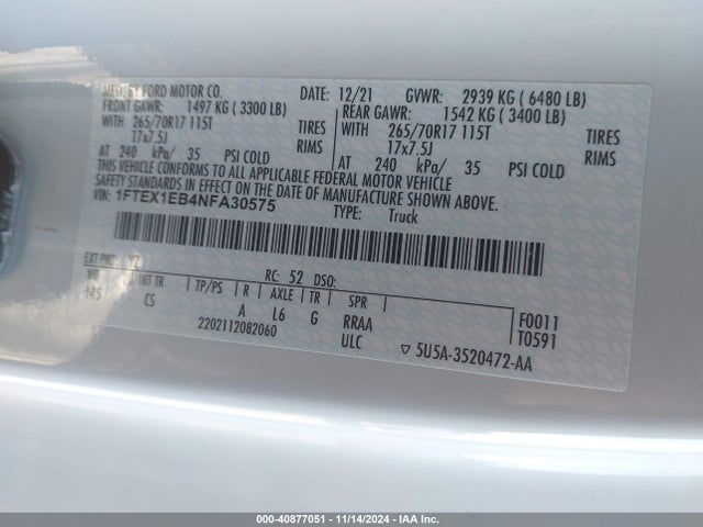 Ford F-150 Xl 2022 1FTEX1EB4NFA30575 Image 9