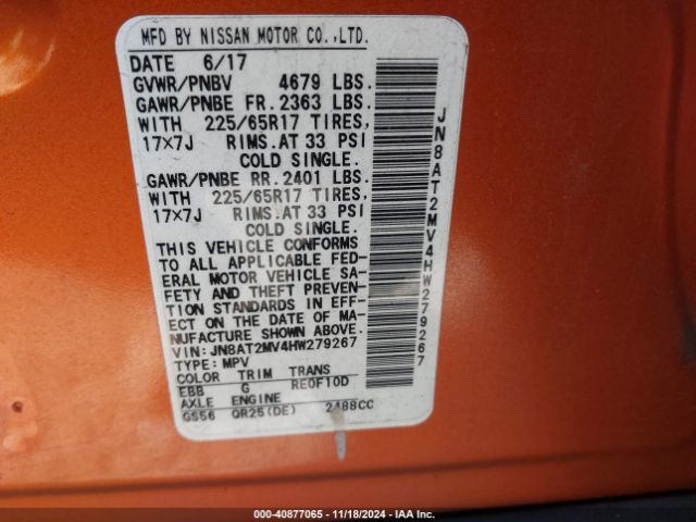 JN8AT2MV4HW279267 Nissan ROGUE S
