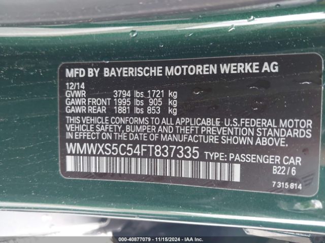 WMWXS5C54FT837335 Mini Hardtop Cooper