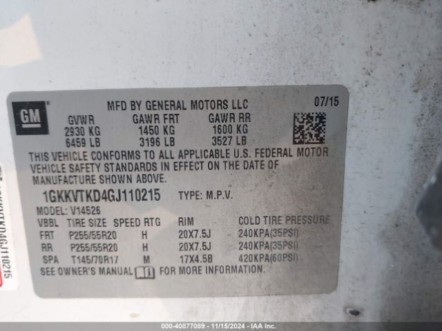GMC Acadia Denali 2016 1GKKVTKD4GJ110215 Image 9