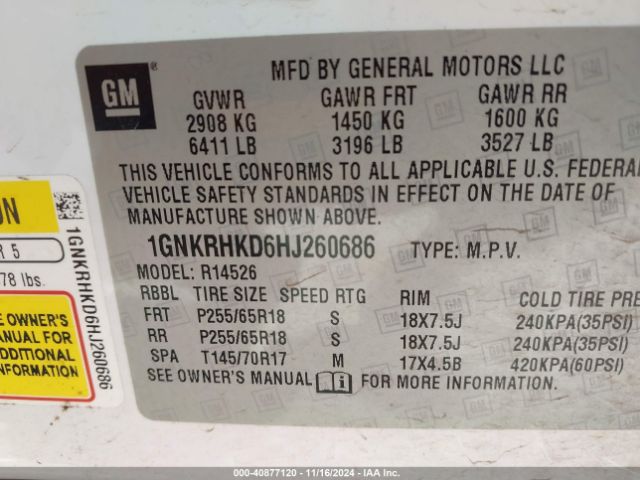 1GNKRHKD6HJ260686 Chevrolet Traverse 2lt