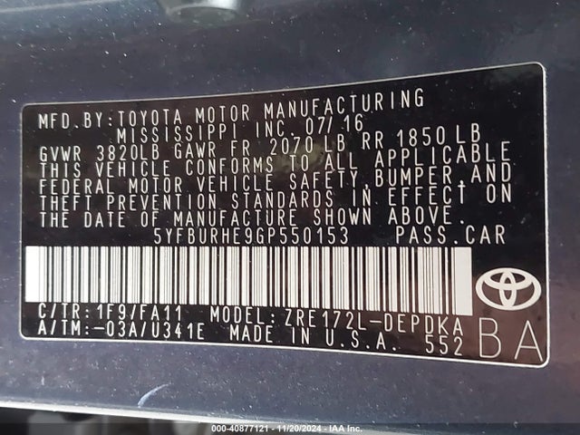Toyota COROLLA L 2016 5YFBURHE9GP550153 Image 9