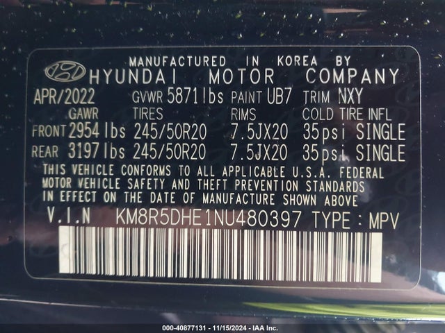 Hyundai Palisade Limited 2022 KM8R5DHE1NU480397 Image 9