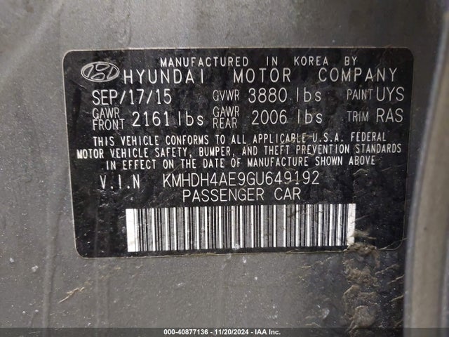 Hyundai ELANTRA SE 2016 KMHDH4AE9GU649192 Image 9