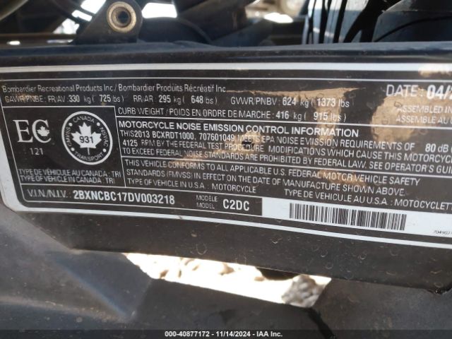 2013 CAN-AM SPYDER ROADSTER 2BXNCBC17DV003218 Photo 9