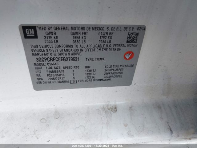 3GCPCREC6EG379621 Chevrolet Silverado 1500 1lt