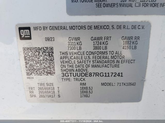 3GTUUDE87RG117241 GMC Sierra 1500 4wd  Short Box Slt