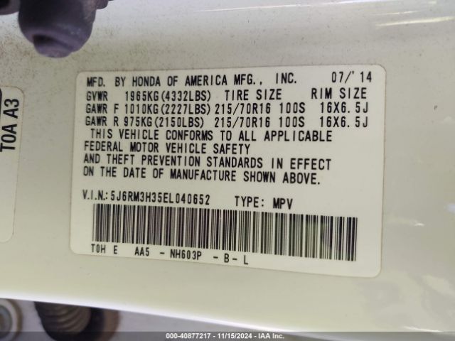 5J6RM3H35EL040652 Honda CR-V LX