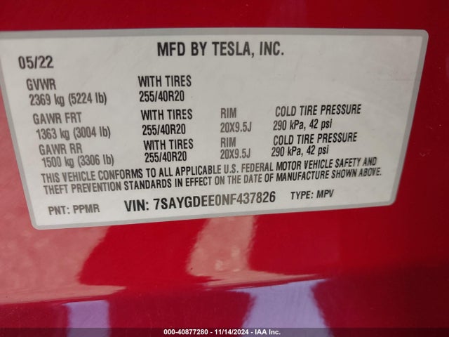 2022 TESLA MODEL Y 7SAYGDEE0NF437826 Photo 8