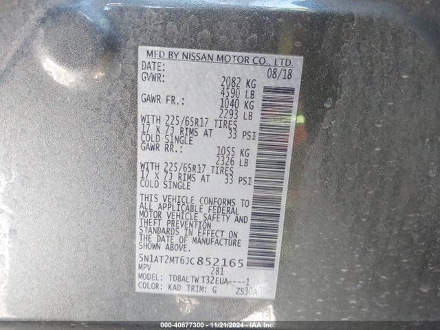 5N1AT2MT6JC852165 Nissan ROGUE SV