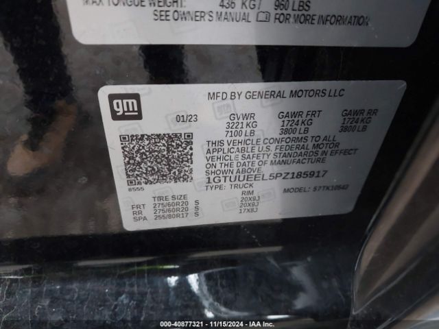 1GTUUEEL5PZ185917 GMC Sierra 1500 4wd  Short Box At4