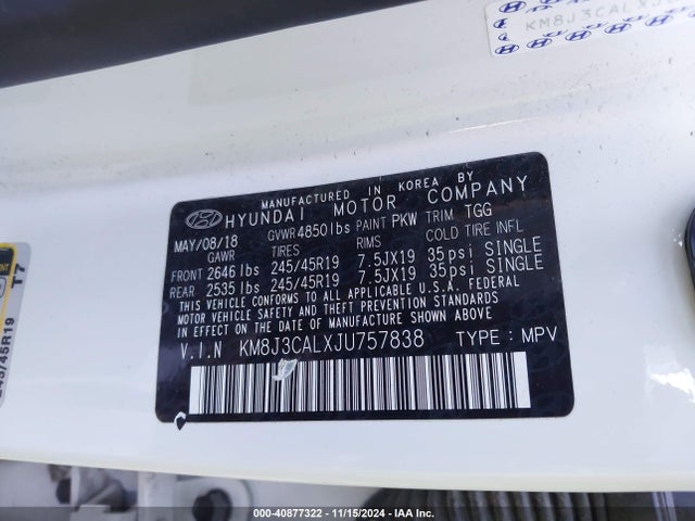 KM8J3CALXJU757838 Hyundai Tucson Sport