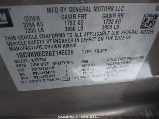 1GCVKREC8EZ146639 Chevrolet Silverado 1500 1lt