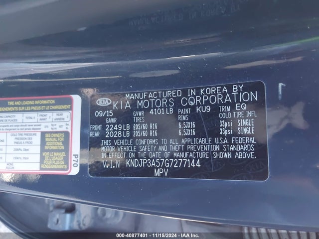 KIA SOUL + 2016 KNDJP3A57G7277144 Image 9