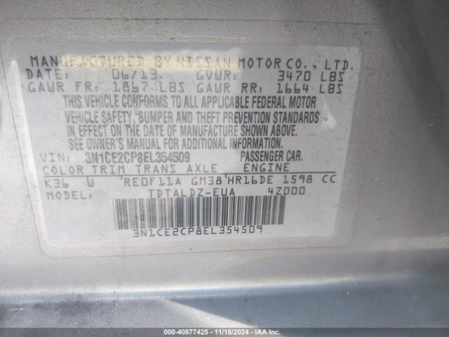 3N1CE2CP8EL354509 Nissan Versa Note Sv