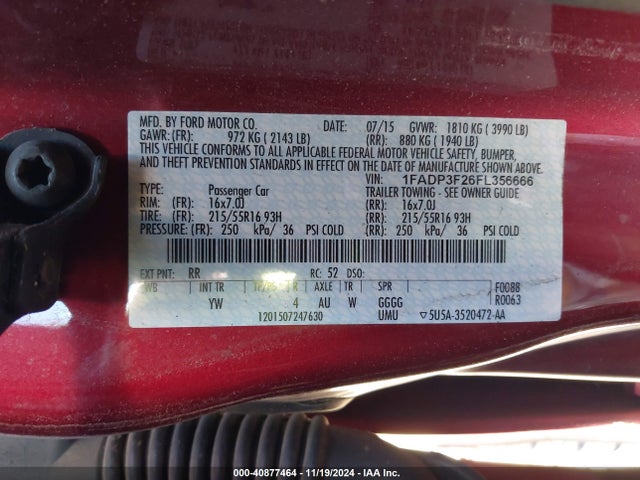Ford FOCUS SE 2015 1FADP3F26FL356666 Image 9