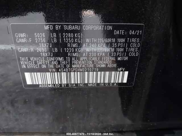 4S4BTGPDXM3210719 Subaru Outback Touring Xt
