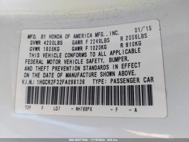 1HGCR2F32FA096136 Honda ACCORD LX