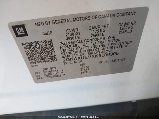 Chevrolet EQUINOX LT 2019 2GNAXUEVXK6109305 Image 9
