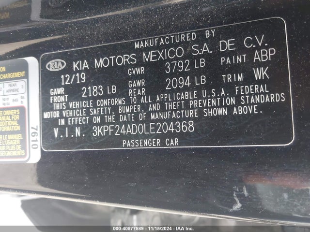 KIA Forte Lxs 2020 3KPF24AD0LE204368 Image 9