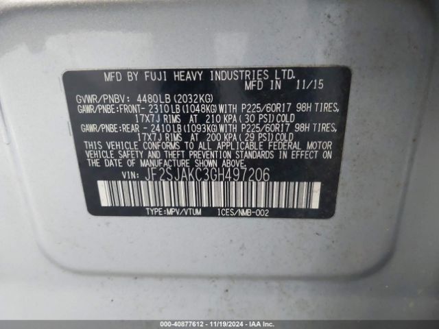 JF2SJAKC3GH497206 Subaru Forester 2.5i Limited