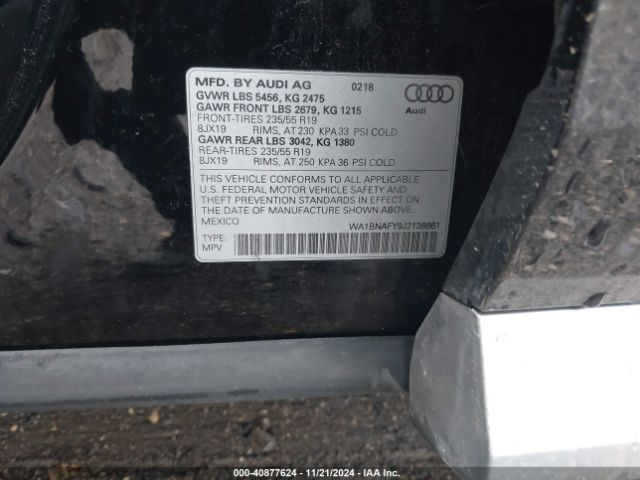 WA1BNAFY9J2138861 Audi Q5 2.0t Premium/2.0t Tech Premium
