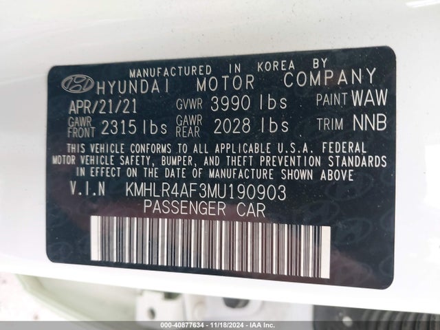 KMHLR4AF3MU190903 Hyundai t-gdi gamma ii
