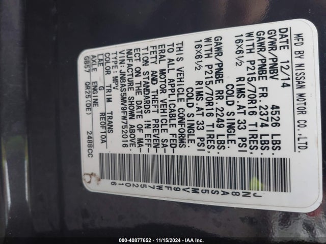 Nissan Rogue Select S 2015 JN8AS5MV9FW752016 Image 9