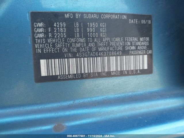 4S3GTAD64K3708649 Subaru Impreza 2.0i Premium
