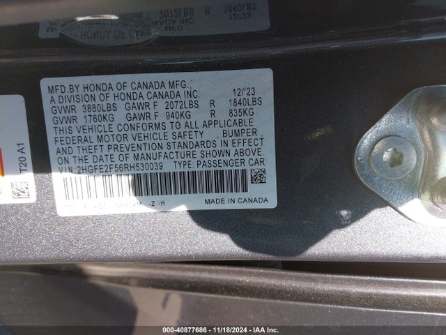 Honda Civic Sport 2024 2HGFE2F56RH530039 Image 9