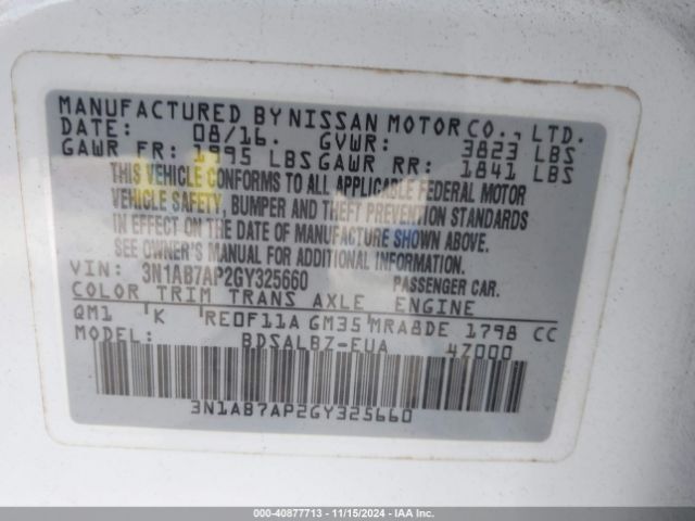 3N1AB7AP2GY325660 Nissan SENTRA S