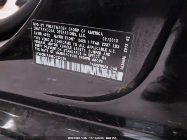 1VWCN7A35EC022370 Volkswagen Passat 2.0l Tdi Sel Premium