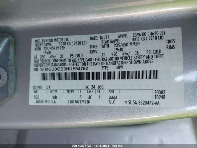 Ford ESCAPE SE 2017 1FMCU0GD3HUE64782 Image 9