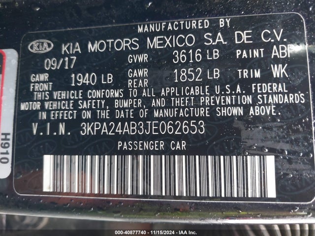 KIA RIO LX 2018 3KPA24AB3JE062653 Image 9