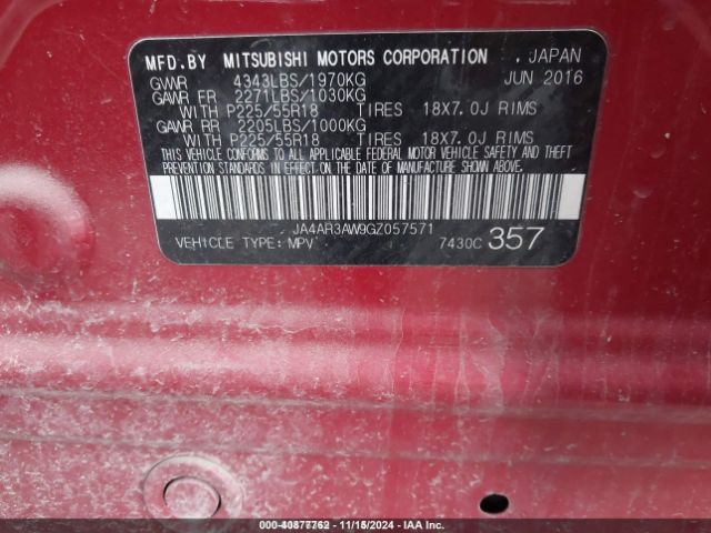 JA4AR3AW9GZ057571 Mitsubishi Outlander Sport 2.4 Se