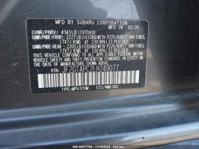JF2GTAPC2LH249077 Subaru Crosstrek Premium