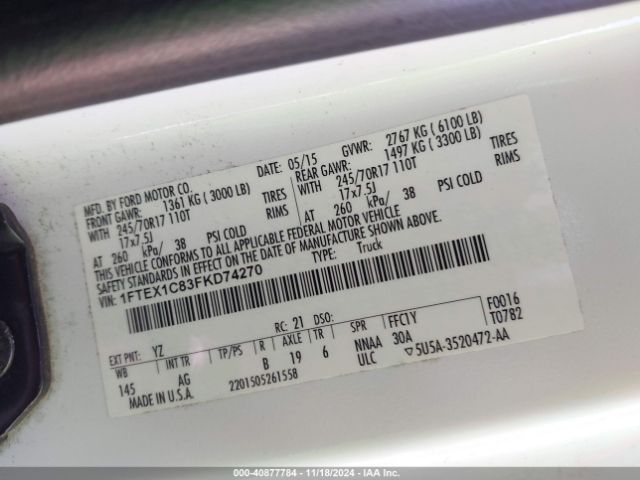 1FTEX1C83FKD74270 Ford F-150 Xl